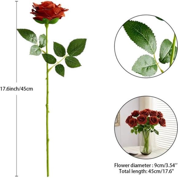 Artificial Rose 10pcs Open Flower Bouquet FauxRose Stems for Wedding Arrangement - Picture 4 of 6